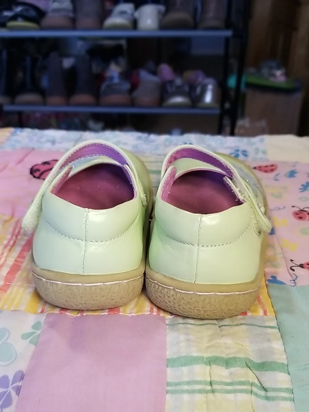 Livie & Luca Mint Green Leather Mary Janes with Blue Glitter Bird Size 7 Pio Pio